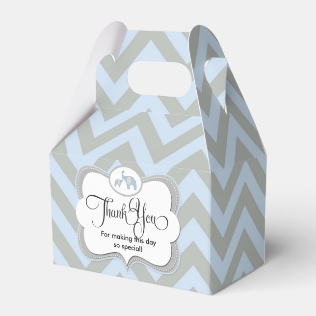 Elephant Blue Chevron Baby Gift Thank You Favor Boxes (Front Side)
