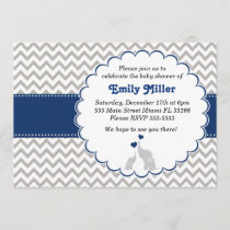 Elephant Blue Chevron Baby Shower Invitation