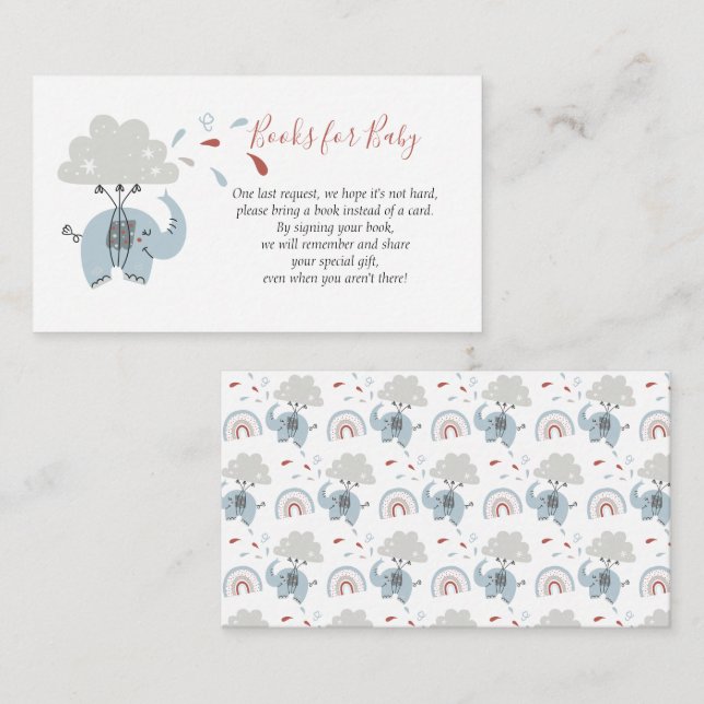 Elephant Blue Cute Boy's Books for Baby Enclosure Card (Front/Back)