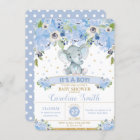 Elephant Blue Floral Baby Shower Baby Boy