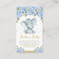 Elephant Blue Floral Baby Shower Bring a Book Enclosure Card