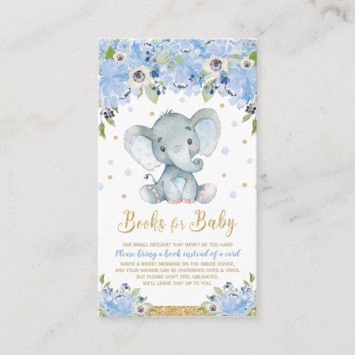 Elephant Blue Floral Baby Shower Bring a Book Enclosure Card