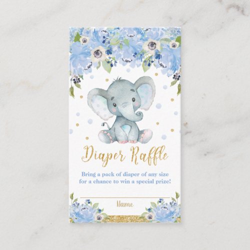 Elephant Blue Floral Baby Shower Diaper Raffle Enclosure Card