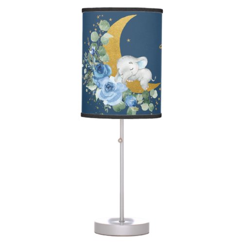 Elephant Blue Floral Love you to the Moon and Back Table Lamp