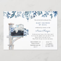 Elephant Blue Flowers Baby Shower by Mail Invitation