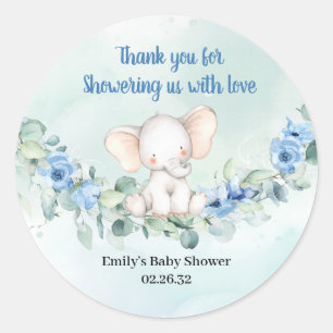 Elephant blue flowers eucalyptus wreath Shower Classic Round Sticker