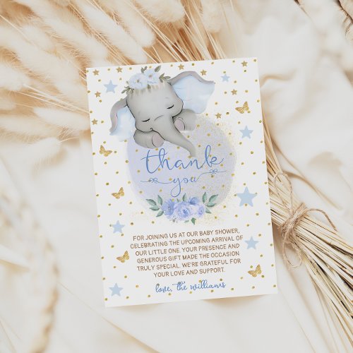 Elephant Blue Flowers Moon Baby Shower Thank You Card