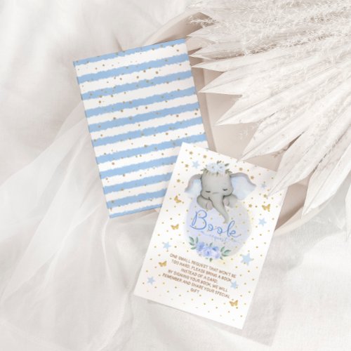 Elephant Blue Gold Moon Book Request Baby Shower Enclosure Card