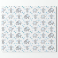 Baby Boy Elephant Jungle Pattern Baby Shower Gift Wrapping Paper, Zazzle