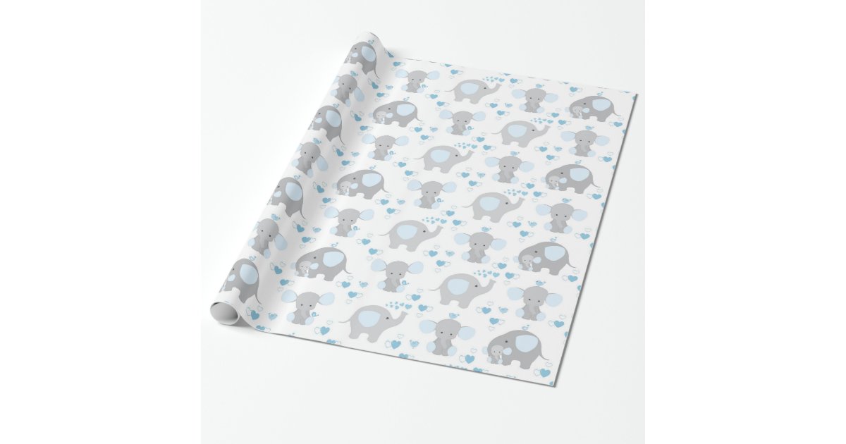 Blue Elephant Baby Boy Wrapping Paper Sheets, Zazzle