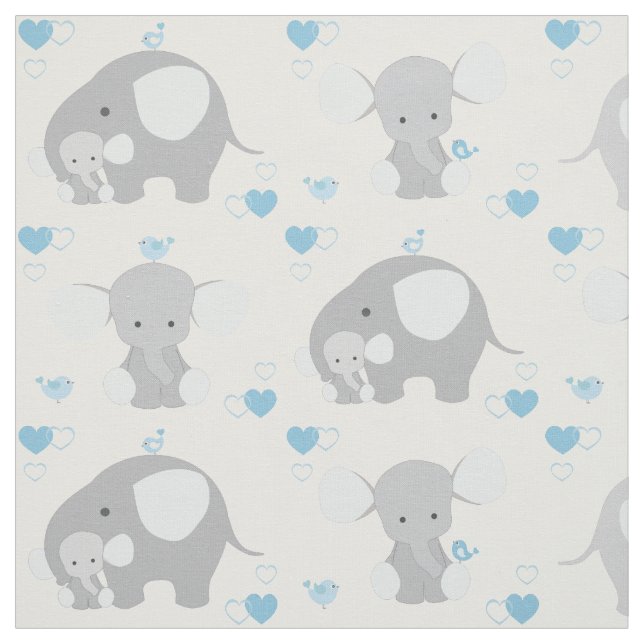 Elephant Blue Gray Safari Animals Nursery Baby Boy Fabric (Swatch)