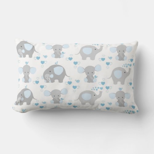 Elephant Blue Gray Safari Animals Nursery Baby Boy Lumbar Pillow