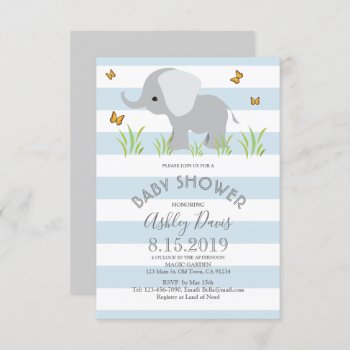 Elephant Blue Grey Boy Baby Shower Invite by FancyMeWedding at Zazzle