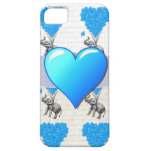 Elephant & blue heart balloons