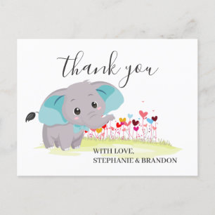 Elephant Blue Heart Balloons Thank You Card