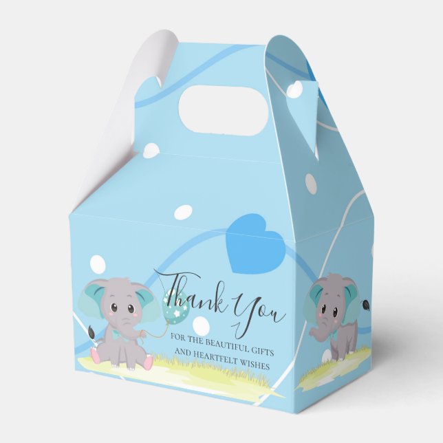 Elephant Blue hearts Balloon  Favor Box (Front Side)
