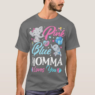 Elephant Blue Pink Momma Loves You Pregnancy Revea T-Shirt