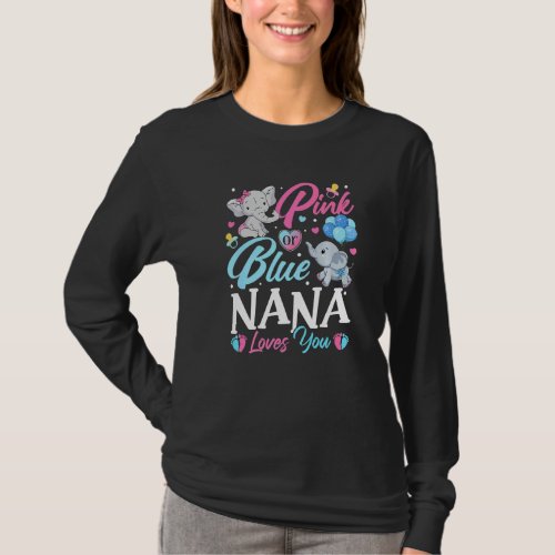 Elephant Blue Pink Nana Loves You Pregnancy Reveal T_Shirt