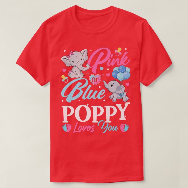 Elephant Blue Pink Poppy Loves You Pregnancy Revea T-Shirt (Design Front)