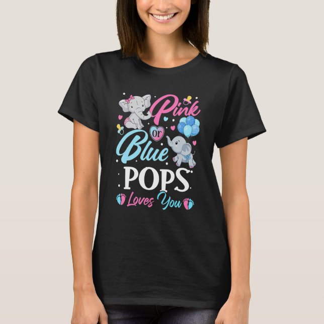 Elephant Blue Pink Pops Loves You Pregnancy Reveal T-Shirt (Front)