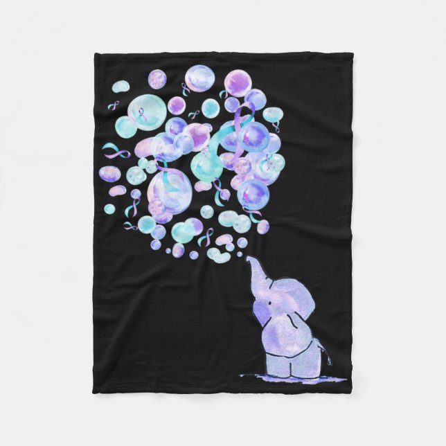 Elephant Blue Purple Balloons Suicide Prevention A Fleece Blanket (Front)