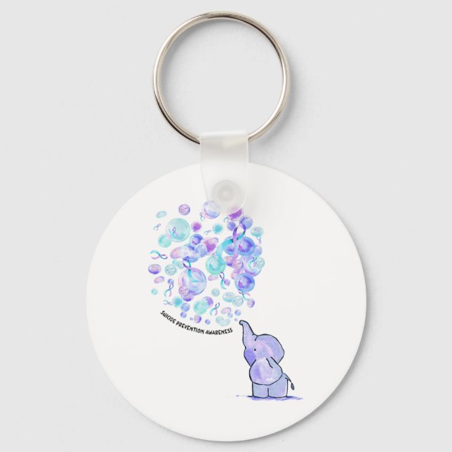 Elephant Blue Purple Balloons Suicide Prevention A Keychain (Front)