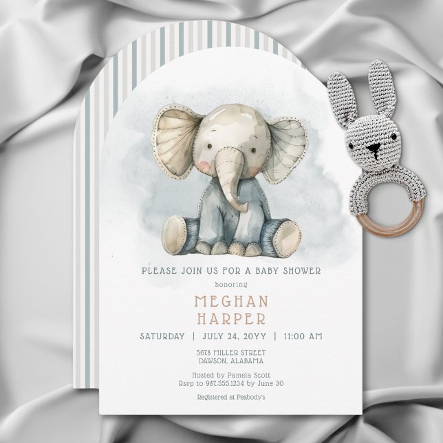 Elephant Blue Striped Arch Baby Shower Invitation (Elephant Blue Striped Arch Baby Shower Invitation)