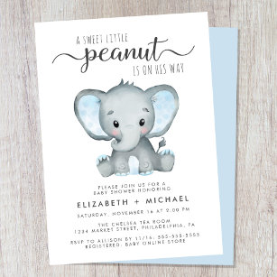 Elephant Blue Watercolor Baby Boy Couples Shower Invitation