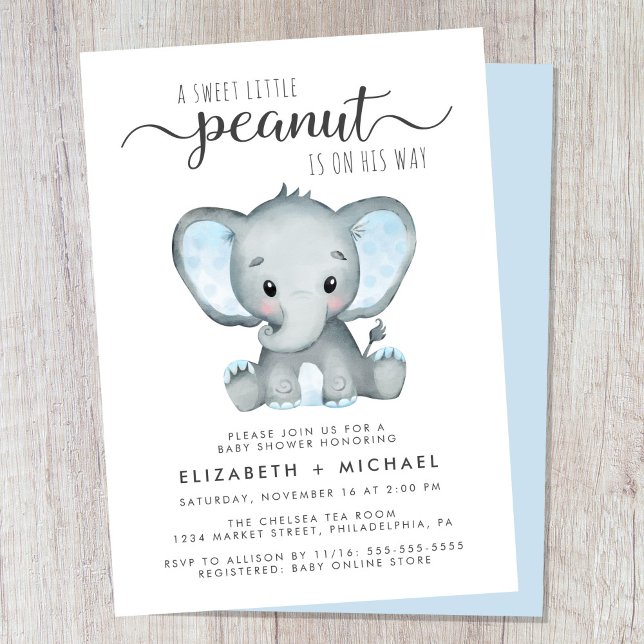 Elephant Blue Watercolor Baby Boy Couples Shower Invitation (Cute baby boy couples shower invitation)