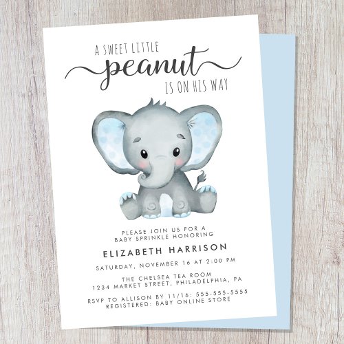 Elephant Blue Watercolor Baby Boy Sprinkle Invitation