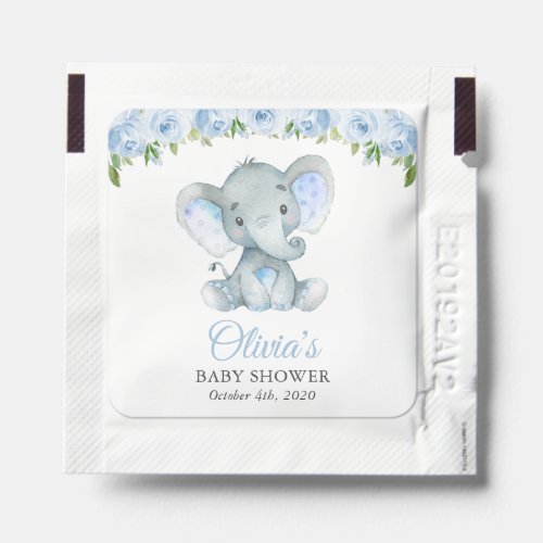 Elephant Blue Watercolor Flowers Baby Shower Hand Sanitizer Packet