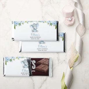 Elephant, Blue Watercolor Flowers, Baby Shower Hershey Bar Favors