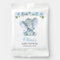 Elephant, Blue Watercolor Flowers, Baby Shower Hot Chocolate Drink Mix