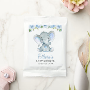 Elephant, Blue Watercolor Flowers, Baby Shower Hot Chocolate Drink Mix