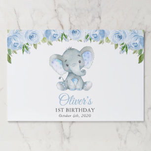 Elephant, Blue Watercolor Flowers, First Birthday Paper Pad