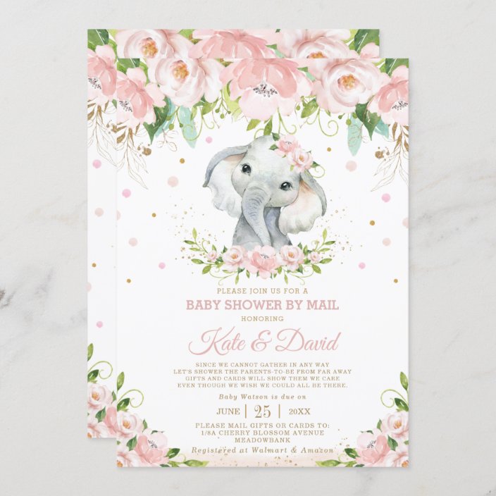 Pink Flowers Virtual Baby Shower By Mail Postponed Cancelled Baby Shower Long Distance Pink Elephant Baby Shower Baby Elephant Trunk Digital Art Collectibles Deshpandefoundationindia Org