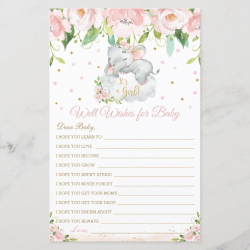 Elephant Blush Floral Well Wishes for Baby Card