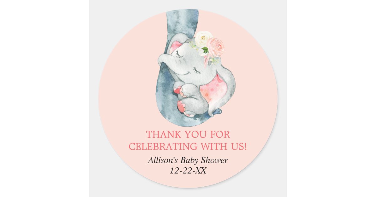 Elephant blush pink cream floral classic round sticker | Zazzle