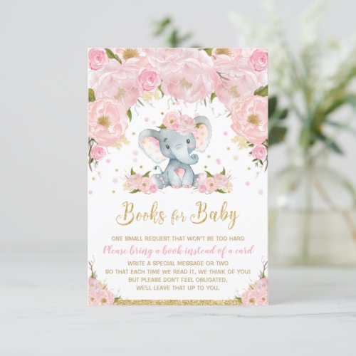 Elephant Blush Pink Floral Books for Baby Card