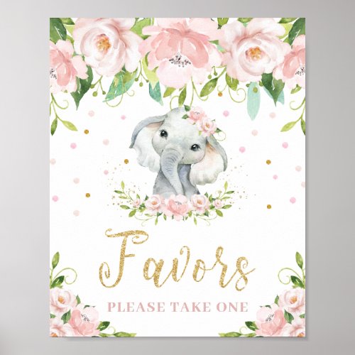 Elephant Blush Pink Floral Favors Take One Sign