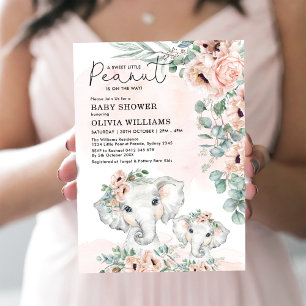 Elephant Blush Pink Floral Greenery Baby Shower Invitation