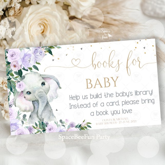Elephant Blush Purple Lavender  Enclosure Card (elephant girl baby shower book for baby)