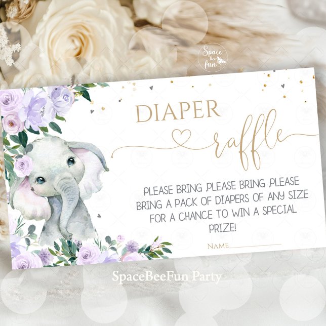 Elephant Blush Purple Lavender  Enclosure Card (elephant enclosure card, baby elephant card, blush purple elephant, lavender baby card, baby shower )