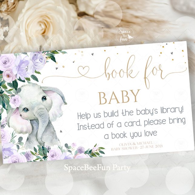 Elephant Blush Purple Lavender  Enclosure Card (elephant enclosure card, baby elephant card, blush purple elephant, lavender baby card, baby shower )