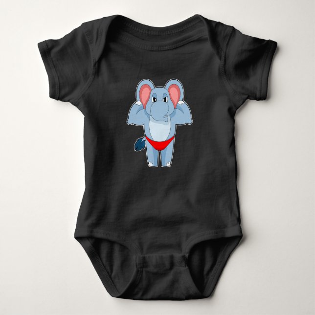 Elephant Bodybuilder Bodybuilding Baby Bodysuit (Front)