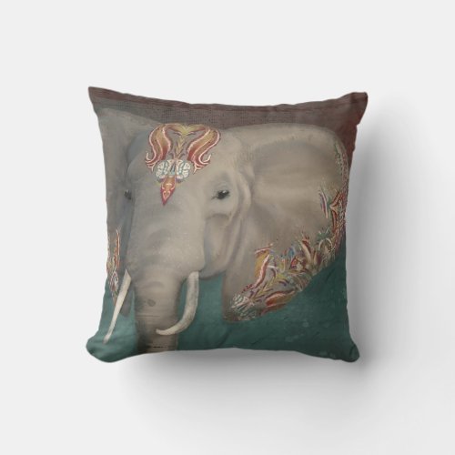 Elephant Boho Bohemian Tribal Kashmir Kani Pattern Throw Pillow