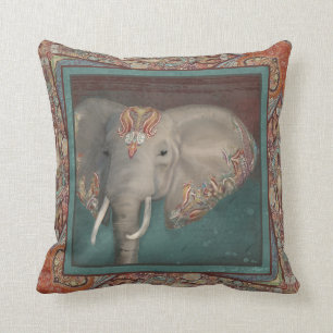Elephant Boho Bohemian Tribal Paisley Art Border Throw Pillow