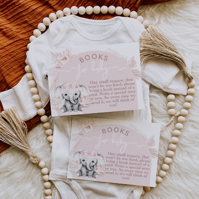 Elephant Boho Floral Pink Baby Shower book Enclosure Card (Creator Uploaded)
