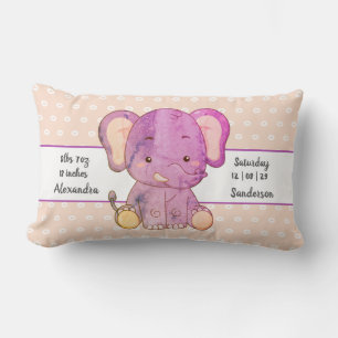 Elephant Boho Peach Pink Baby Stats Nursery Lumbar Pillow