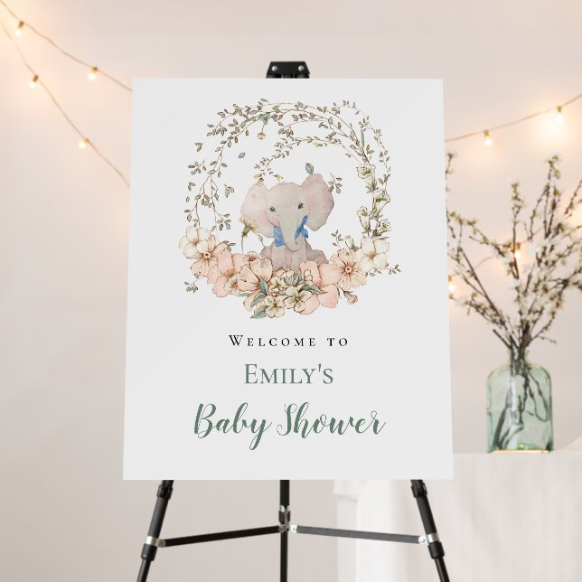 Elephant Botanical Welcome Boy Baby Shower Foam Board (In Situ (Stand))